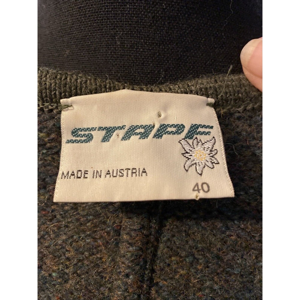 Stapf Austria Womens New Pure Wool Sweater vest Buttoned Dark Green Tan 40 - Picture 9 of 10